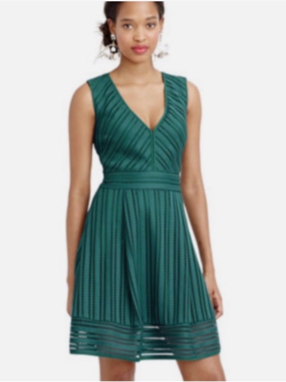 J. Crew Emerald Green Sleeveless V-Neck Fit-and-Flare Midi Dress